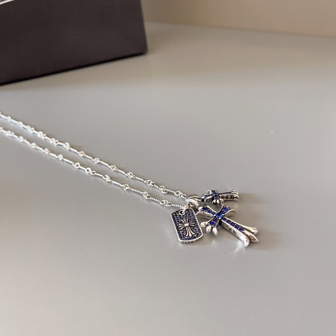 Chrome Hearts Chromecarts Silver Cross Pendant Necklace